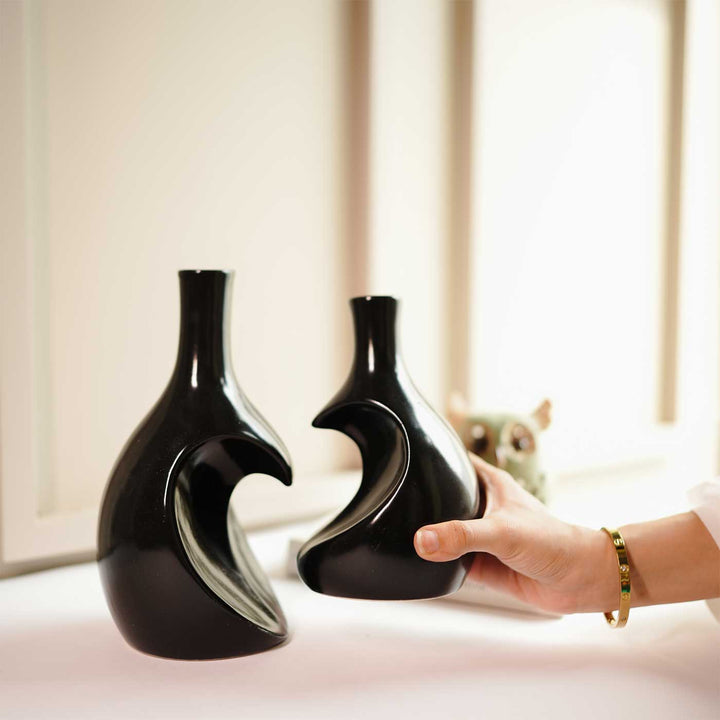 Black Heart Shaped Ceramic Vase | Set Of 2