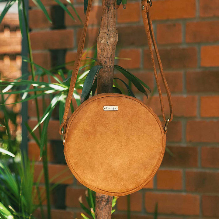 Personalized Embroidered Leafy Green Stud Round Sling Bag