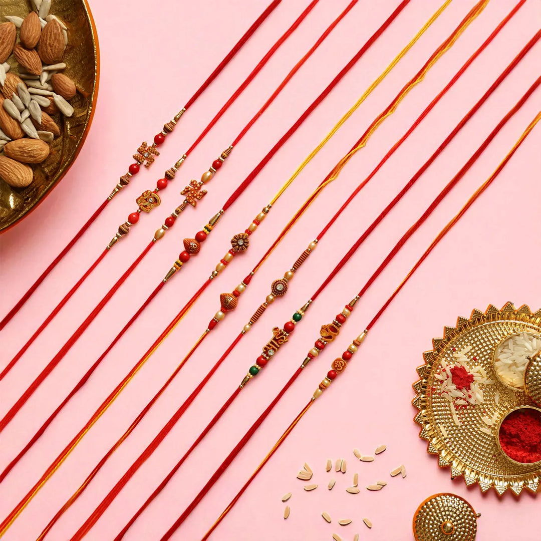 Handmade Religious Rakhi With Roli Chawal | Set Of 10