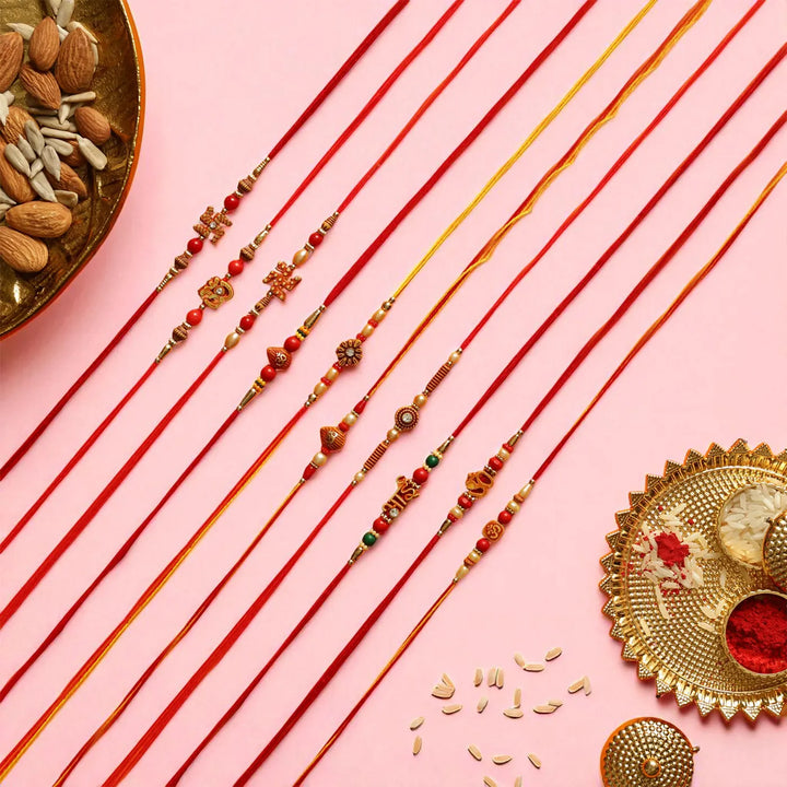 Handmade Religious Rakhi With Roli Chawal | Set Of 10