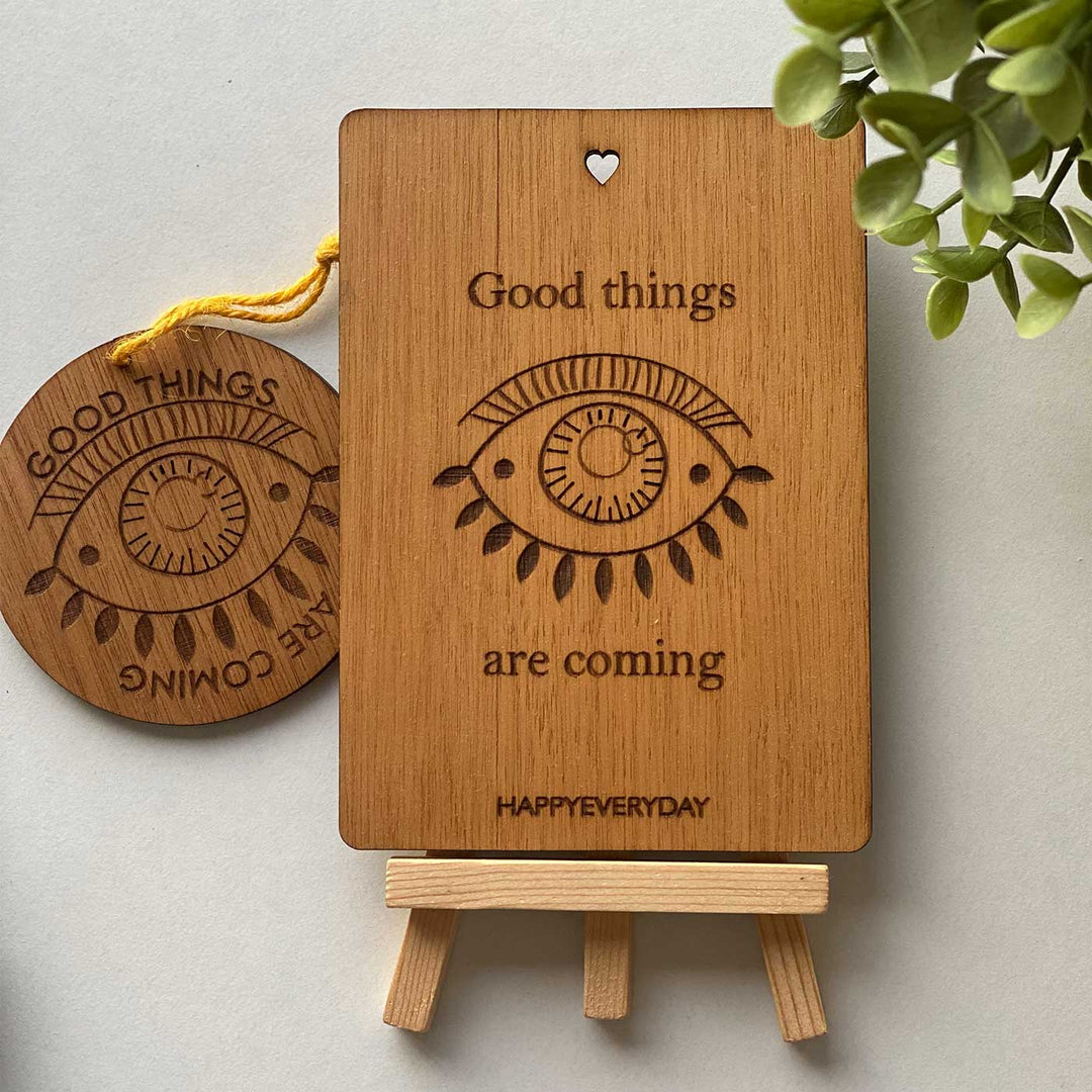 Engraved “Good Things Are Coming” Wooden Greeting Card