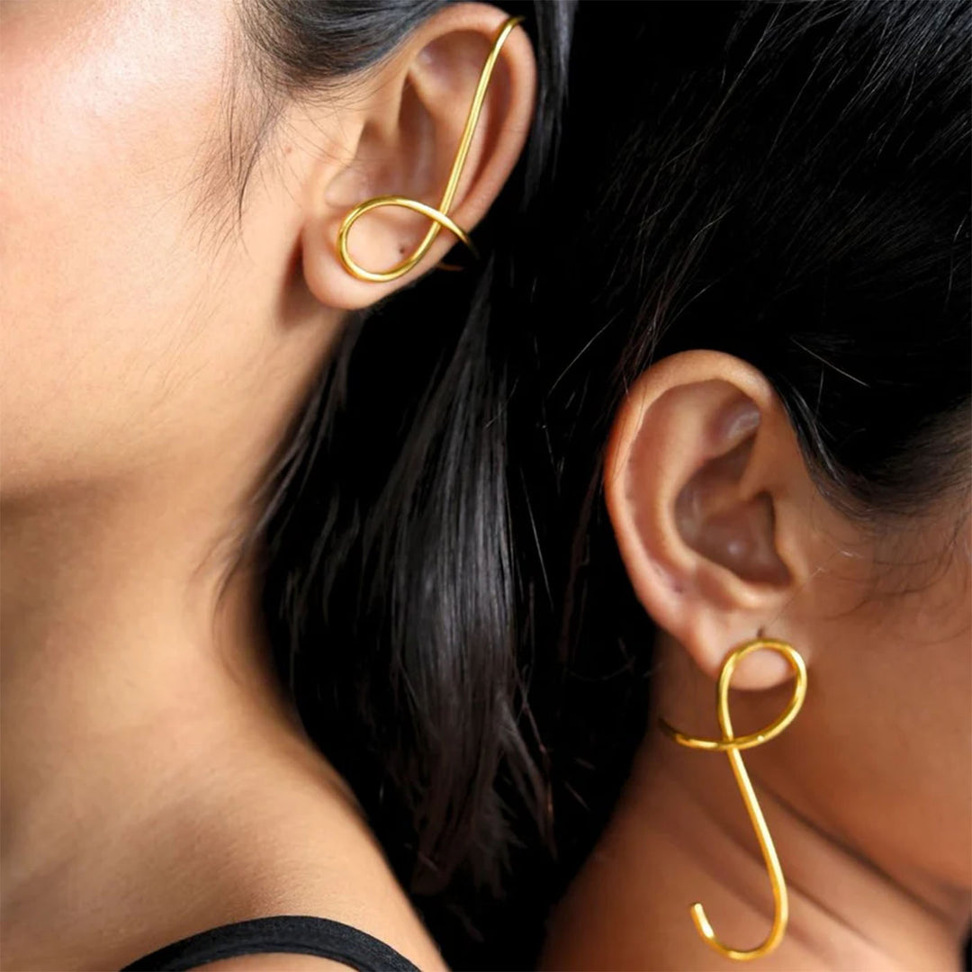 Contemporary Wrapped 18k Gold Plated Brass 2 Way Earrings