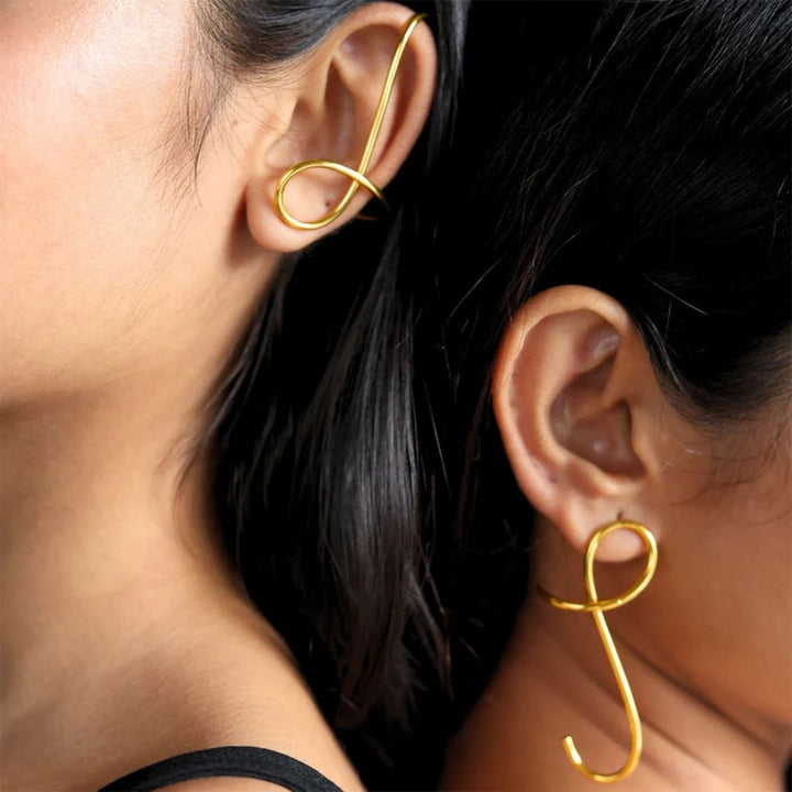 Contemporary Wrapped 18k Gold Plated Brass 2 Way Earrings