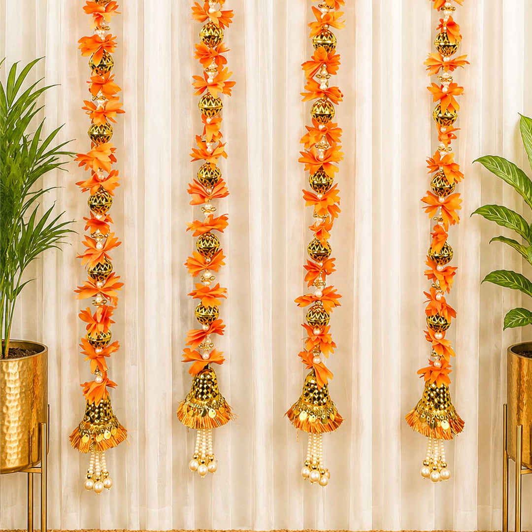 Handcrafted Artificial Flower Orange Tassel Hangings For Festive Decor