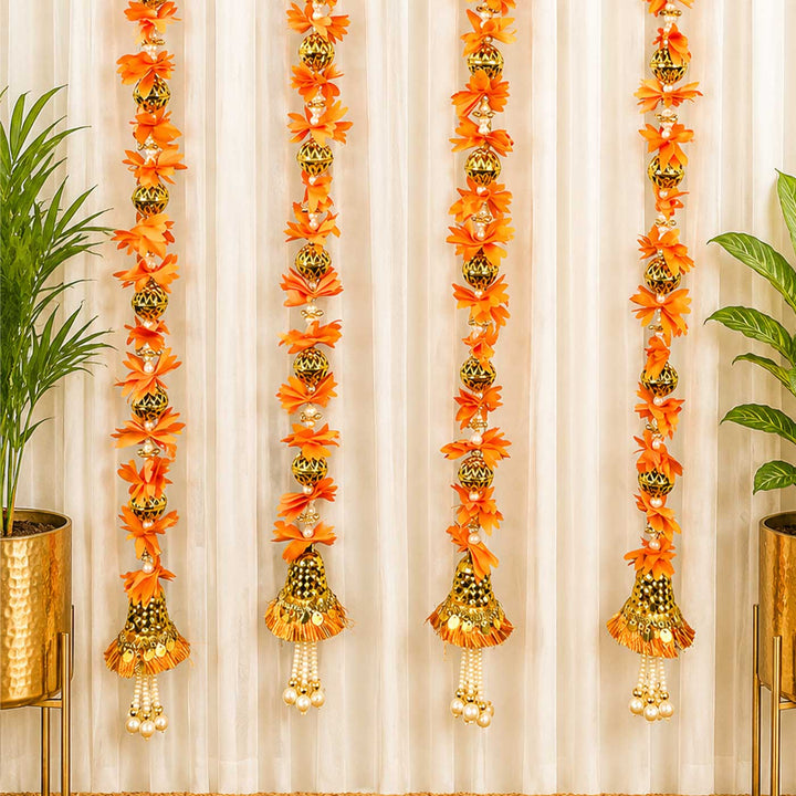 Handcrafted Artificial Flower Orange Tassel Hangings For Festive Decor