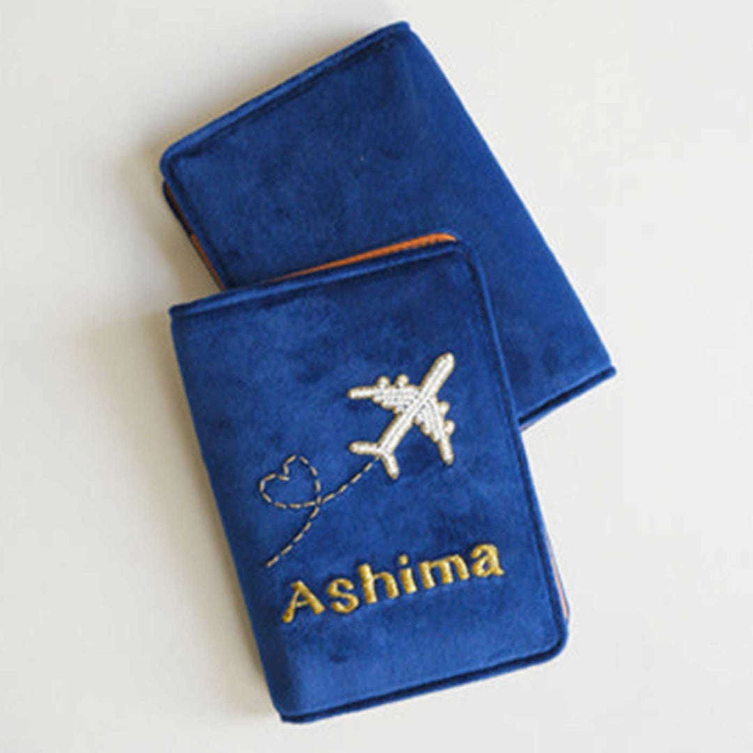 Personalized Handmade Embroidered Flight Design Pouch For Couples | Set Of 2