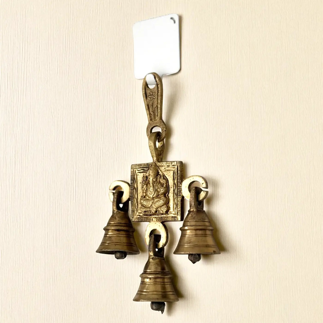 7 Inch | Antique Finish Metal Ganesha Hanging With Bells
