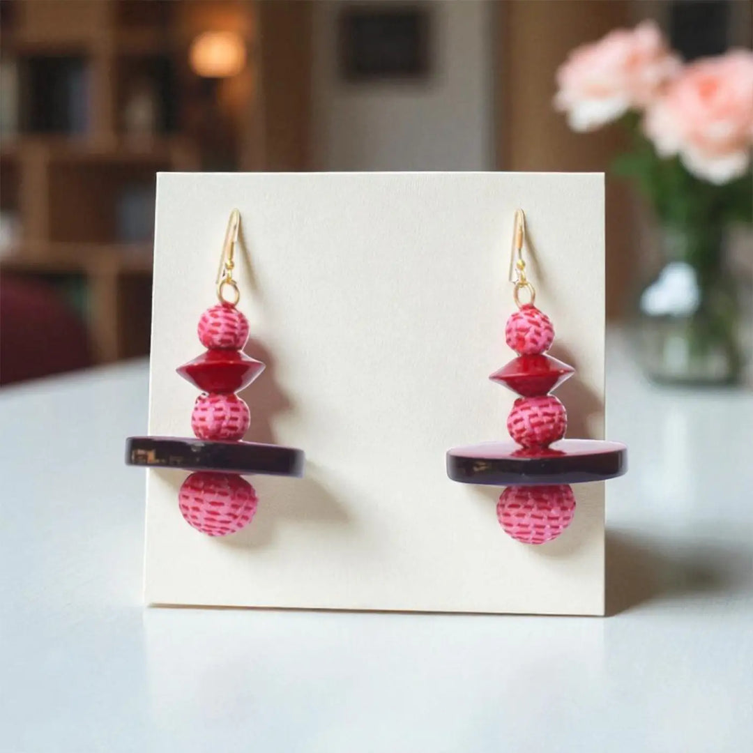 Handmade Textile Art Round Dupion Silk Fabric Earrings