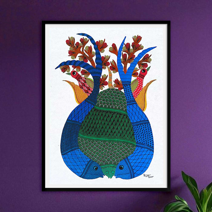 11 x 15 Inch | Circle of Life | Original Hand painted Tribal Gond Art Painting | Acrylic Paints On Paper