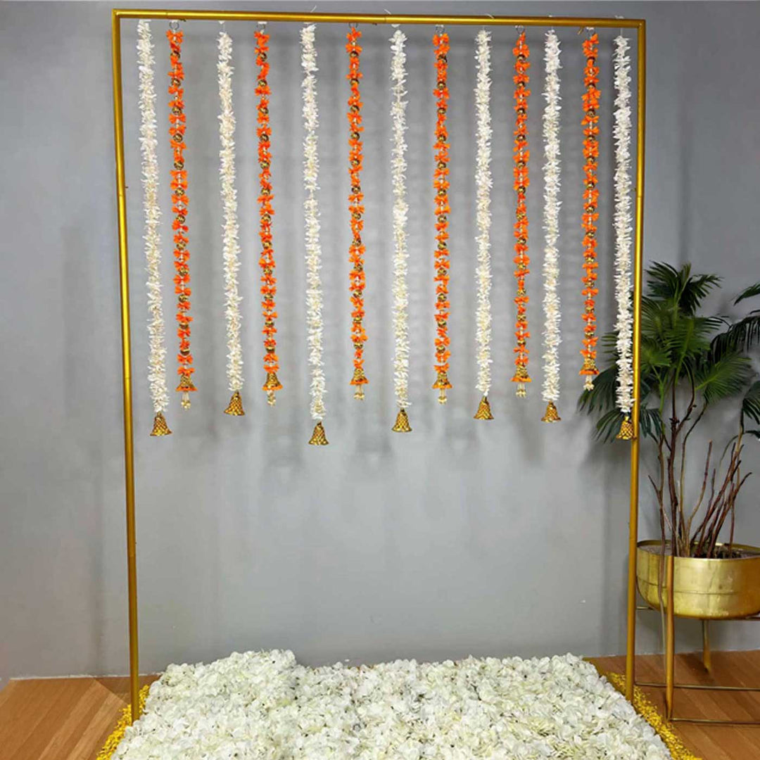 Orange Tassel & White Jasmine Garland Backdrop Decor Kit With Bells