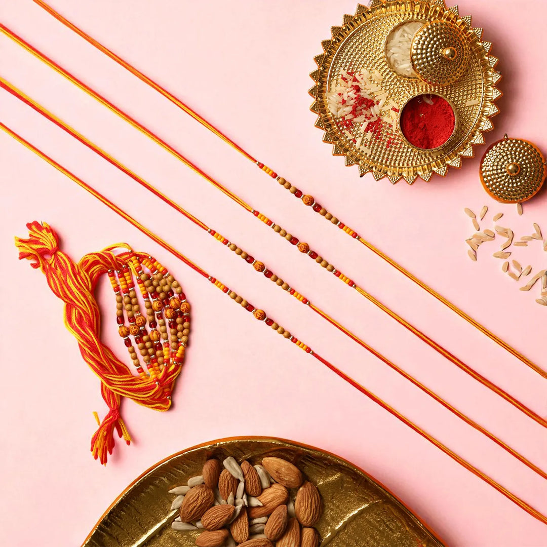 Handmade Om Dori Rakhi With Roli Chawal | Set Of 12
