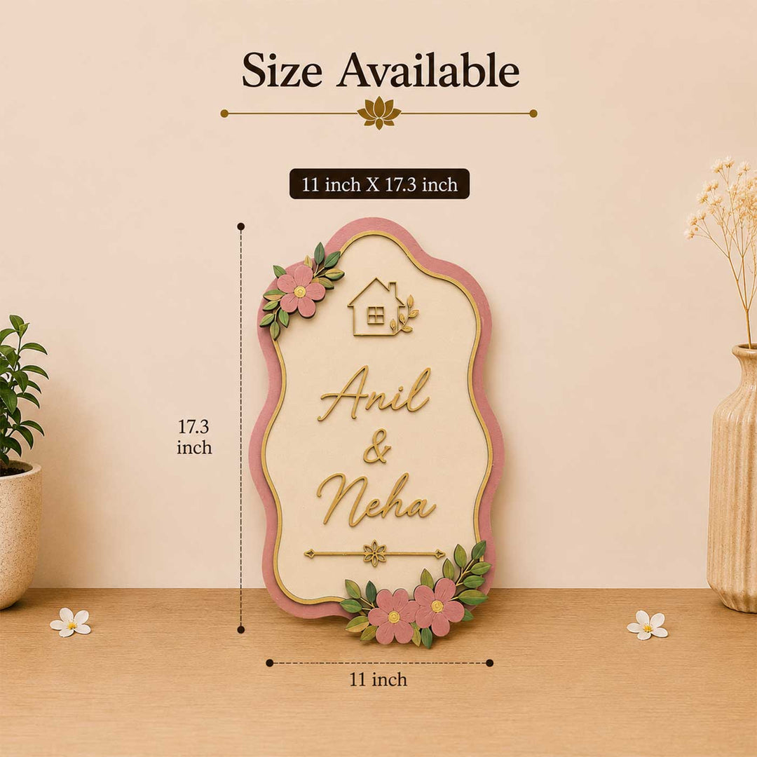 "Pastel Flower" Handcrafted Personalized Wooden Name Plate For Home
