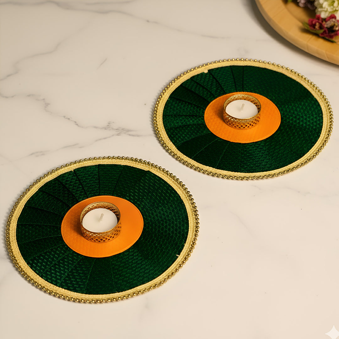 8 Inch | Handmade Khun Fabric Pooja Asan/Rangoli Mat | Set Of 2
