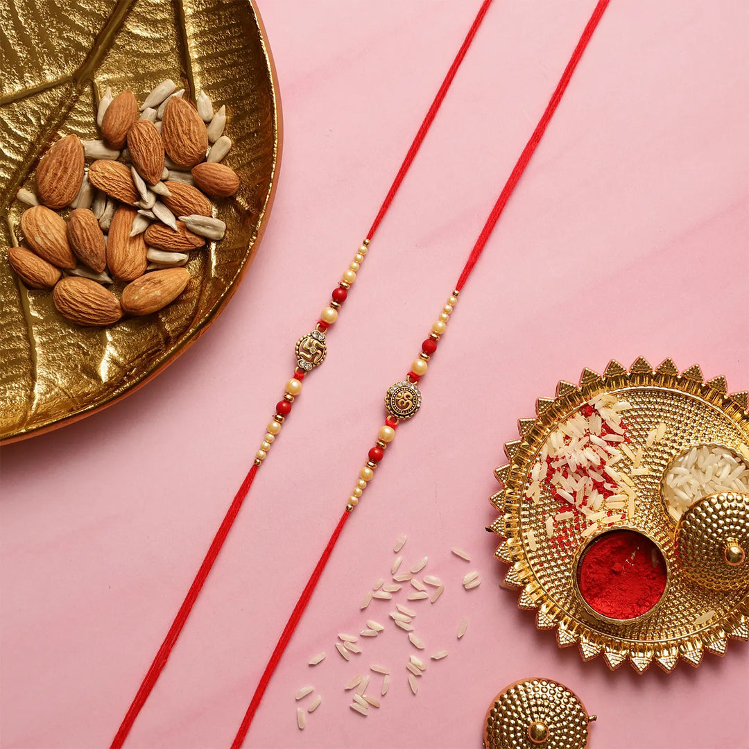 Handmade Swastik & Om Rakhi With Roli Chawal | Set Of 2