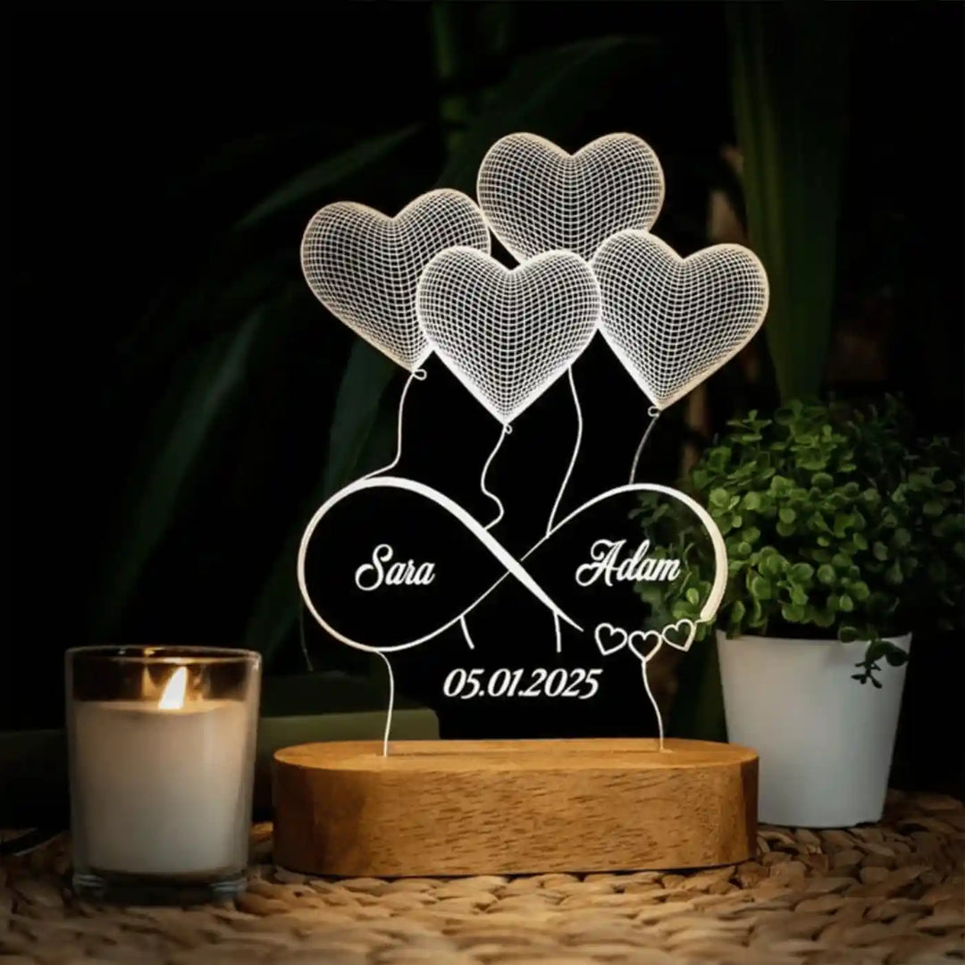 Personalized Heart Theme Acrylic Table Lamp