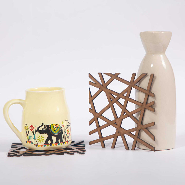 Square Mesh Pattern Modern & Minimal MDF Coaster Set  | Set of 6