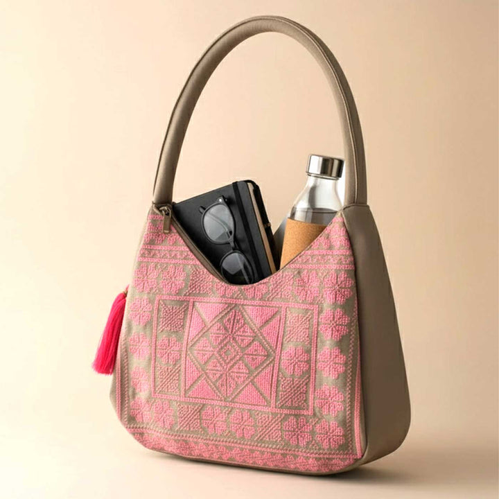 Neon Cross-Stitch Embroidered Hobo Shoulder Bag