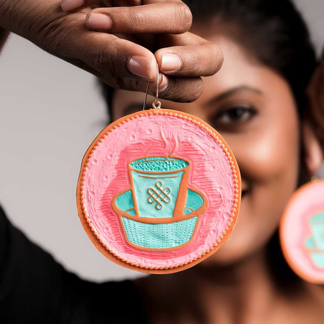Handmade Polymer Clay Dabara Filter Coffee Design Reversible Earrings
