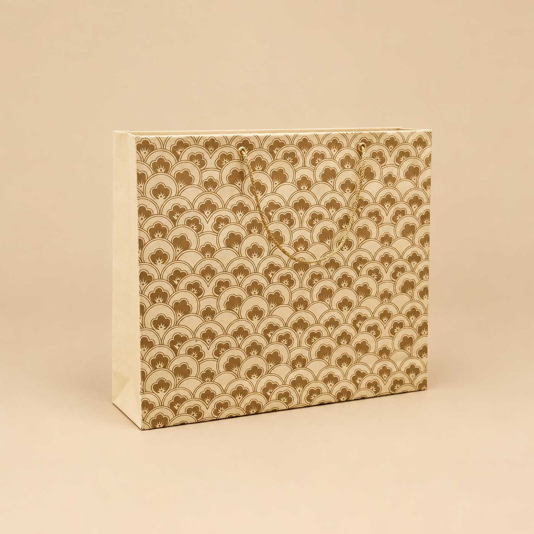 Handmade Anar Screen Printed White Paper Hamper Bag For Festive Gifting