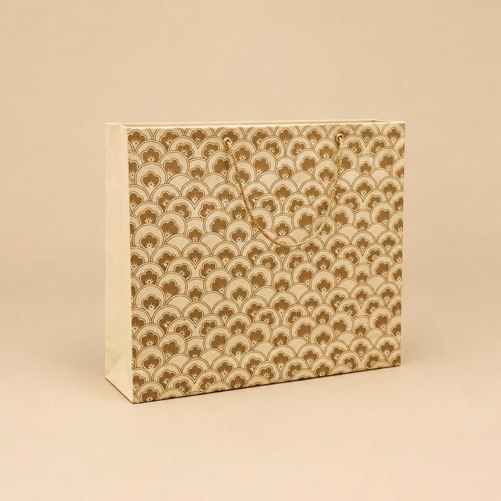 Handmade Anar Screen Printed White Paper Hamper Bag For Festive Gifting