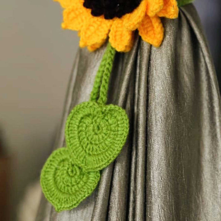 Handmade Crochet Big Sunflower Design Acrylic Yarn Curtain Tie-Back