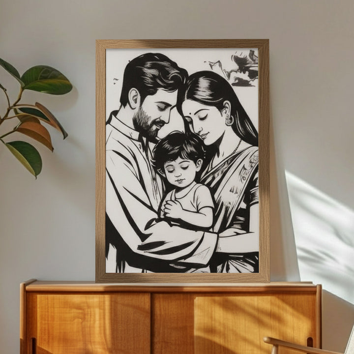 Photo Personalized Black & White Hand Painted Portrait With Premium Wooden Frame