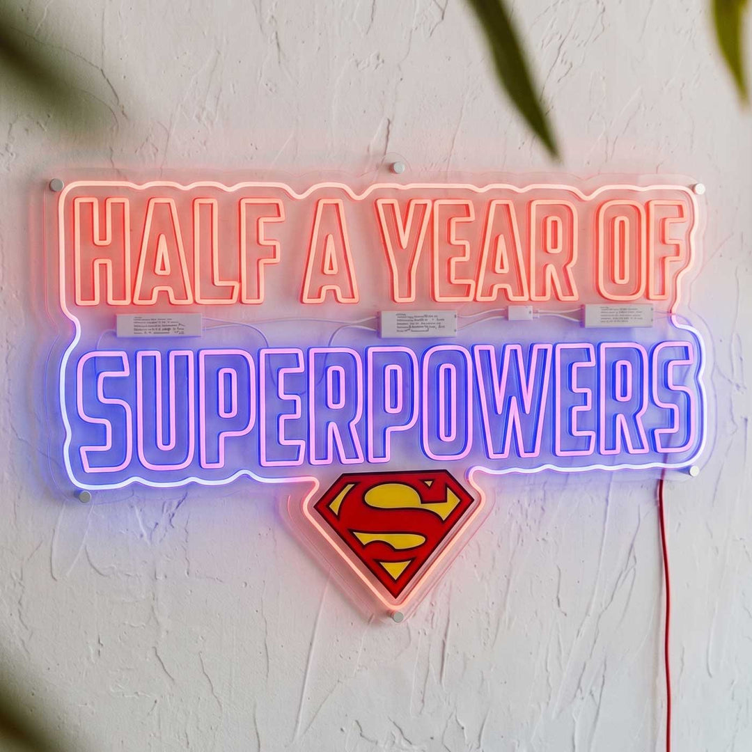 Personalized Superman Themed Baby Half Birthday Celebration Neon Light Sign Board