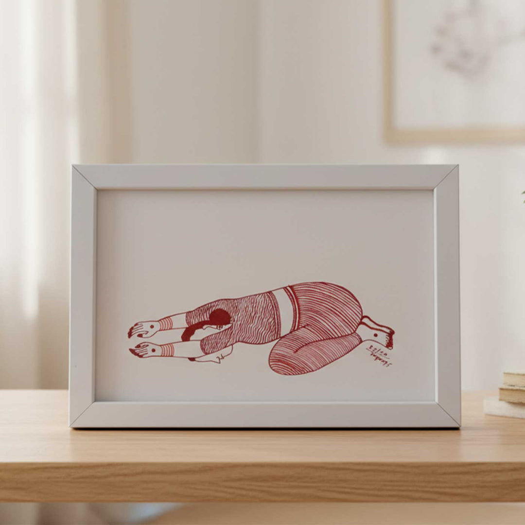 6 x 9 Inch | Balasan Yoga Pose | Minimalist Black & White Mudhubani Style Line Drawing With Frame