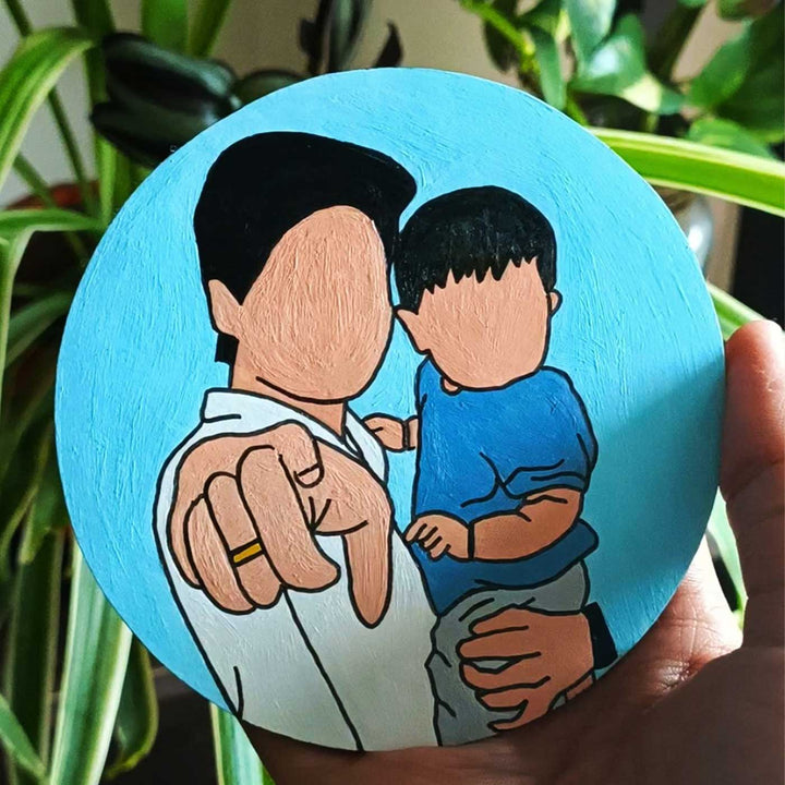 Photo Personalized Hand-Painted Father & Daughter Theme MDF Wood Fridge Magnet