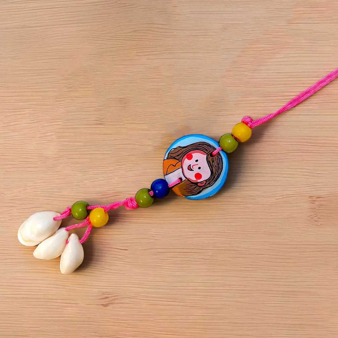 Photo Personalised Caricature Illustration Beaded Terracotta Lumba Rakhi for Bhabhi With Roli Chawal
