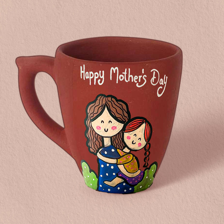 Handpainted Personalised 3D Terracotta Mug with Mom And Daughter Avatar Illustrations