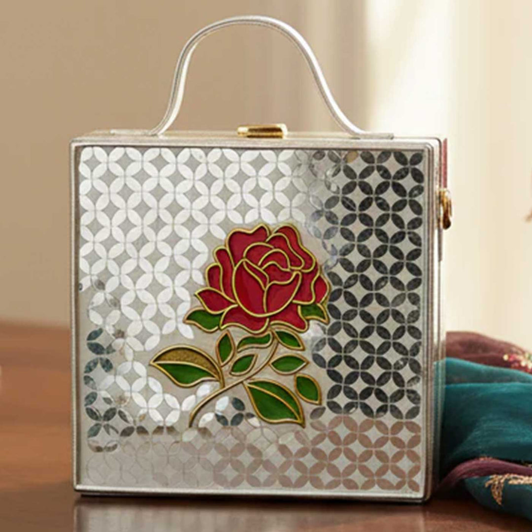 Handcrafted Rose Lippan Art Box Bag