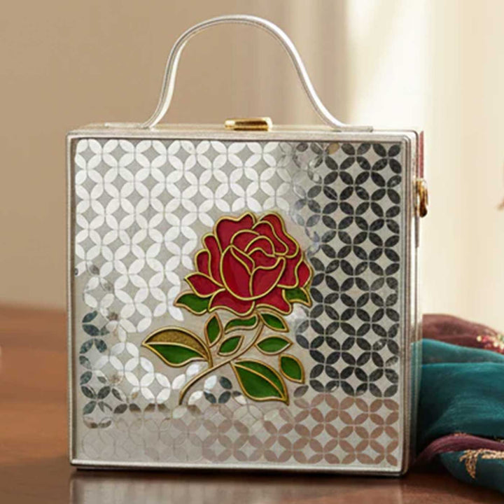 Handcrafted Rose Lippan Art Box Bag
