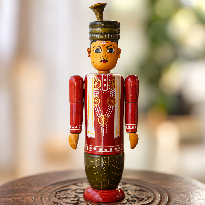 Set of 2 | Handmade Bride & Groom Wooden Golu Doll Toys For Festive Decor