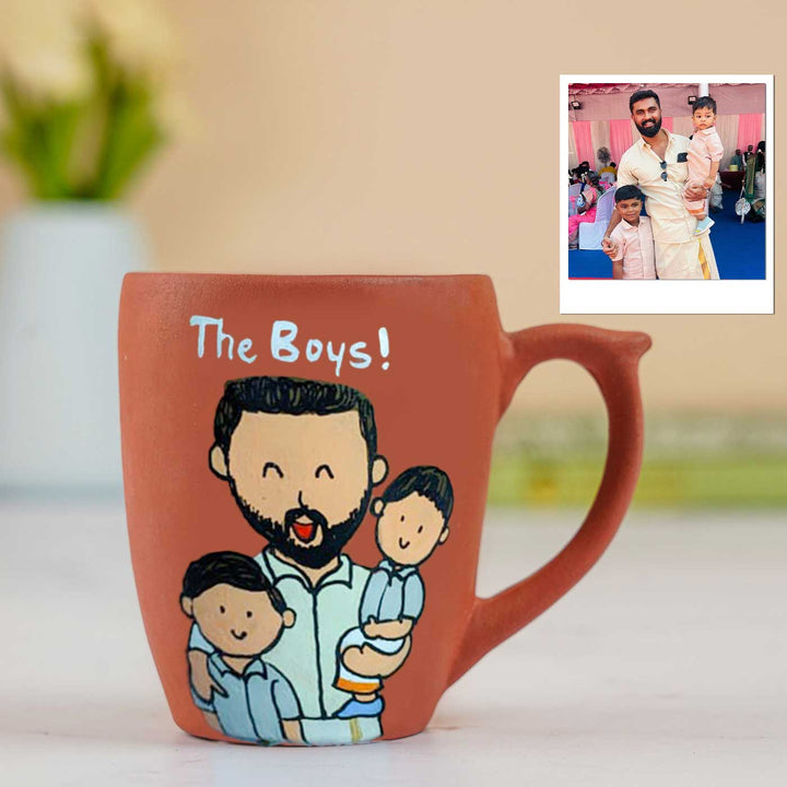 Handpainted Personalised 3D Terracotta Mug with Caricatures