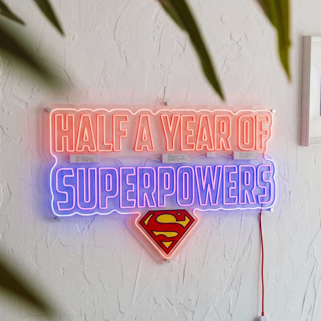 Personalized Superman Themed Baby Half Birthday Celebration Neon Light Sign Board