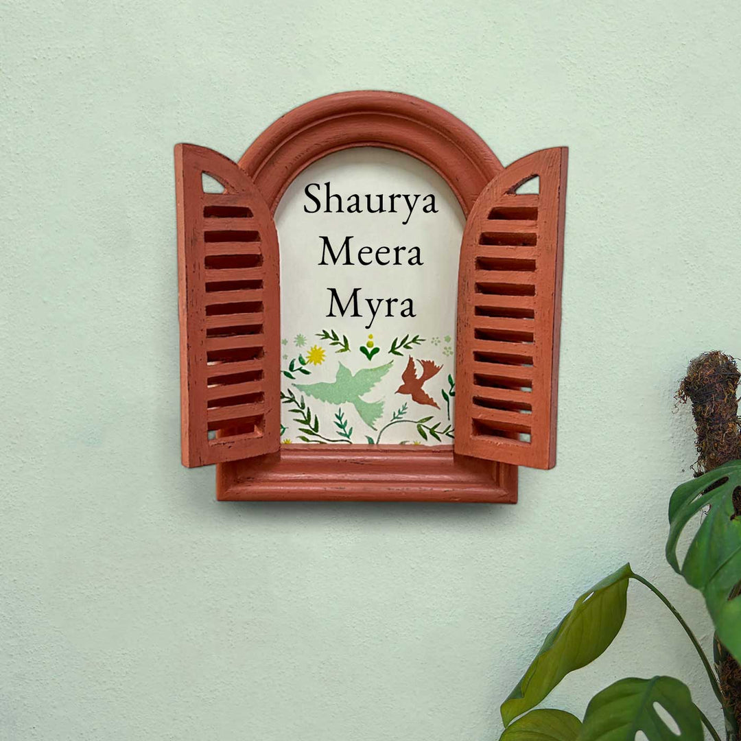 Arched Vintage Window Name Plate With Artwork