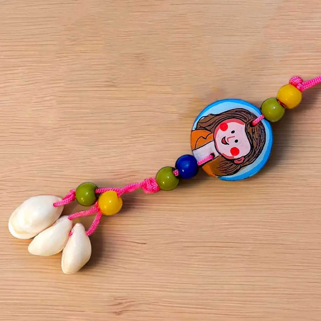 Photo Personalised Caricature Illustration Beaded Terracotta Lumba Rakhi for Bhabhi With Roli Chawal