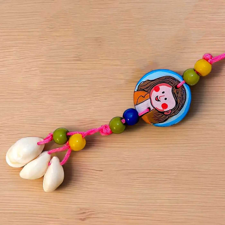 Photo Personalised Caricature Illustration Beaded Terracotta Lumba Rakhi for Bhabhi With Roli Chawal