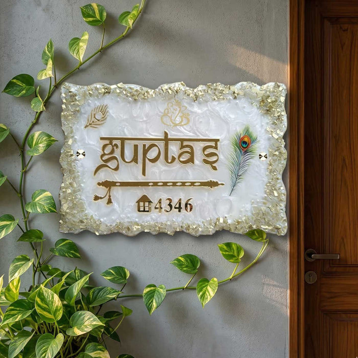 White And Gold Rectangle Resin Name Plate | With Acrylic Letters