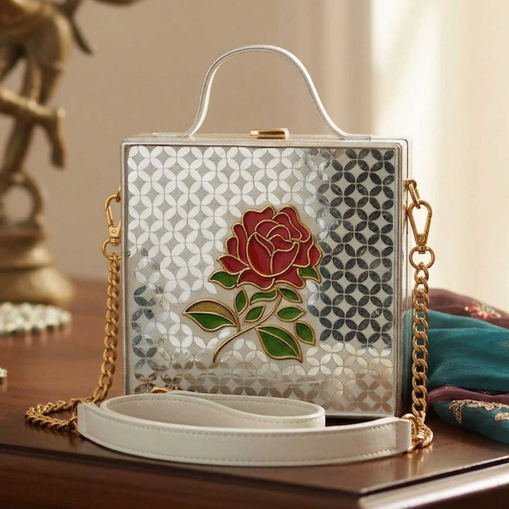 Handcrafted Rose Lippan Art Box Bag