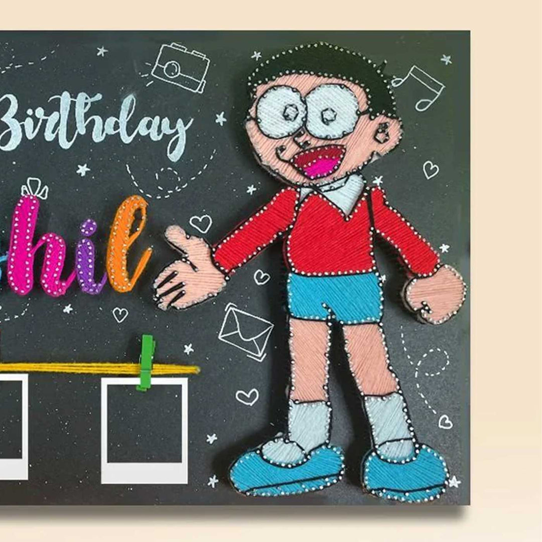 Photo Personalized String Art Nobita Theme Wooden Name Plate