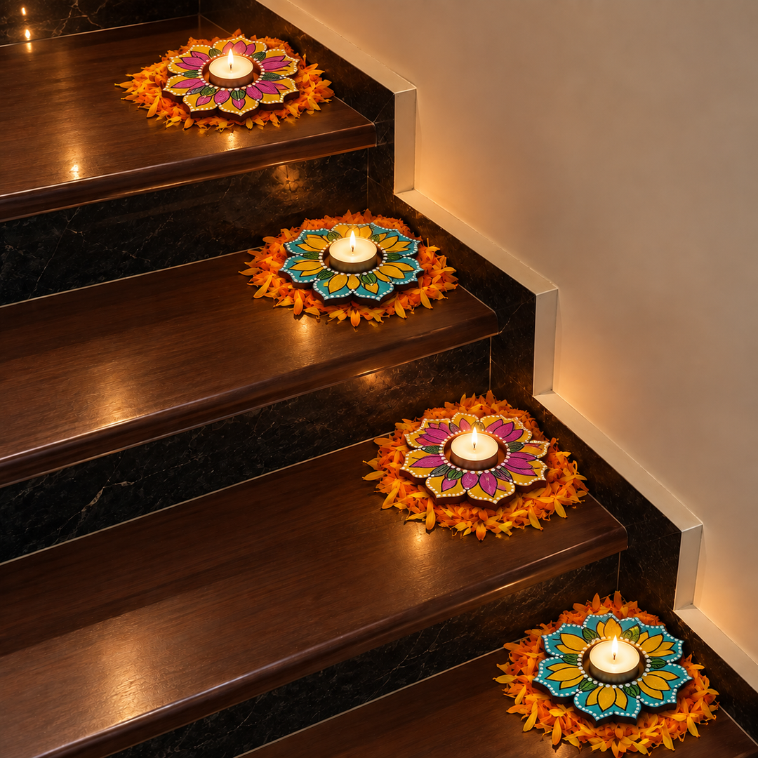Handpainted MDF Five Petal Tealight Holders