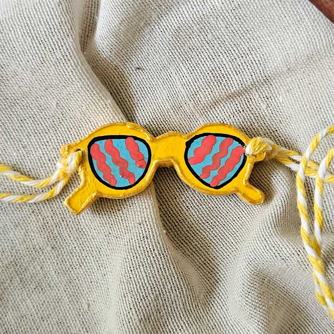 Handpainted Quirky Wooden Rakhi With Roli Chawal 13 - Front View