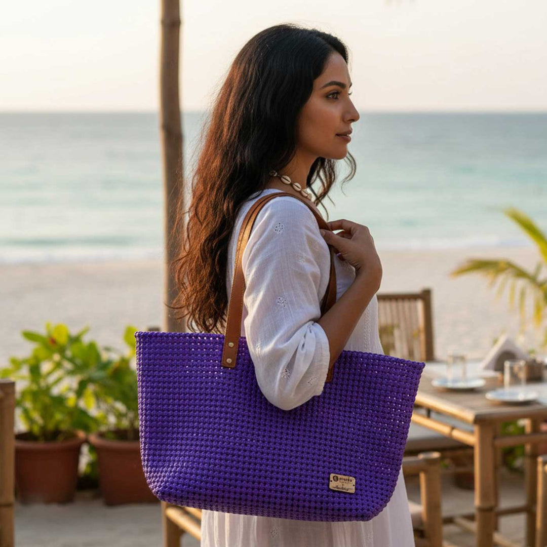 Purple Solid Mukhya Knot Handmade Koodai Beach Bag