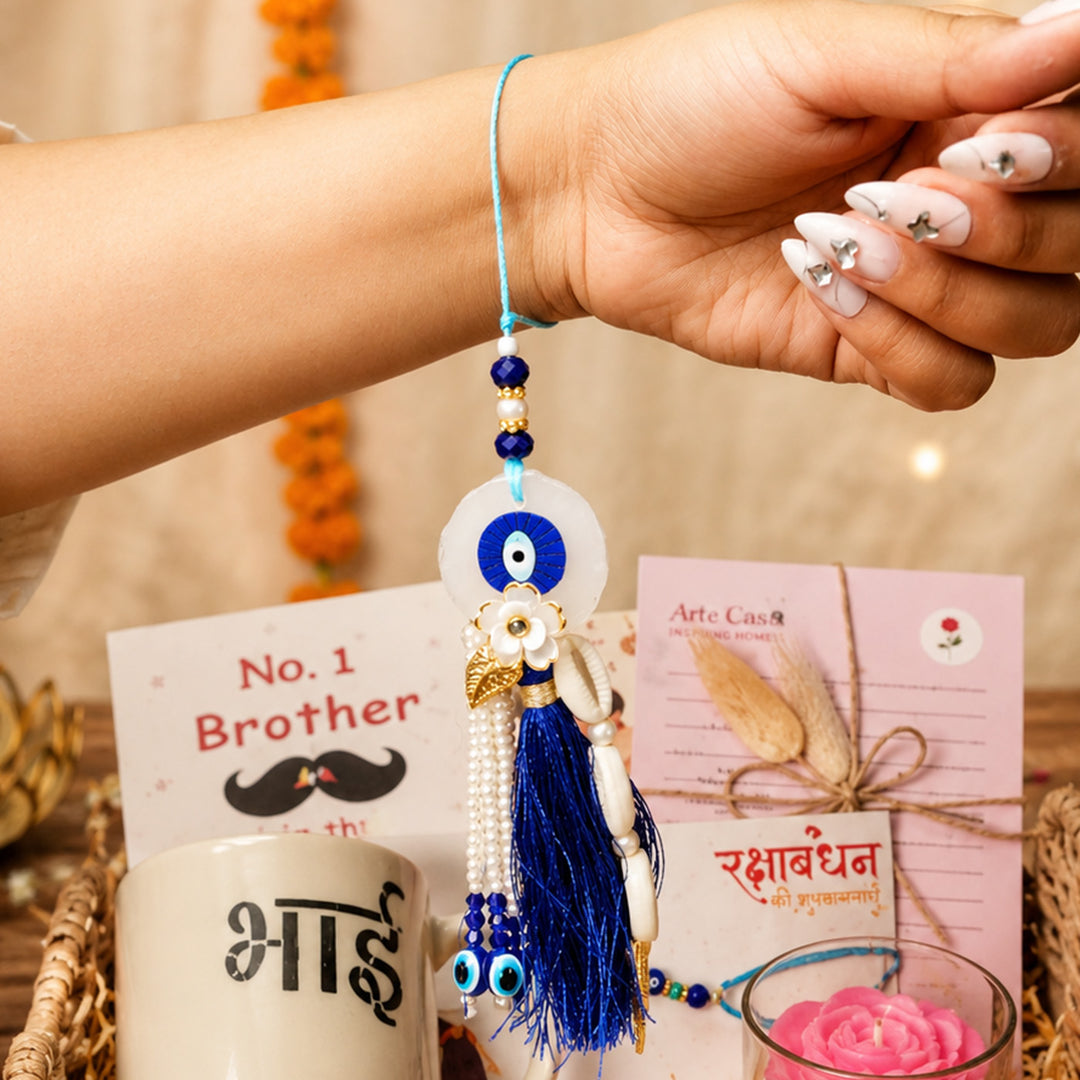 "Divine Bond" Pink Candle Bhai Mug Rakhi Hamper With Roli Chawal & Gift Box For Bhaiya Bhabhi