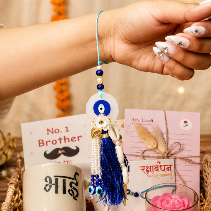 "Divine Bond" Pink Candle Bhai Mug Rakhi Hamper With Roli Chawal & Gift Box For Bhaiya Bhabhi