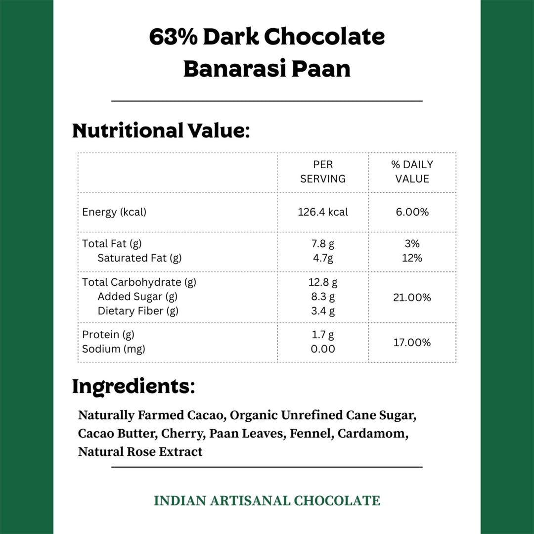 63% Dark | Vegan & Gluten Free Chocolate with Paan