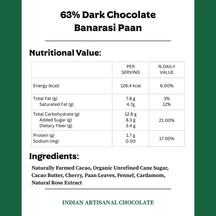 63% Dark | Vegan & Gluten Free Chocolate with Paan