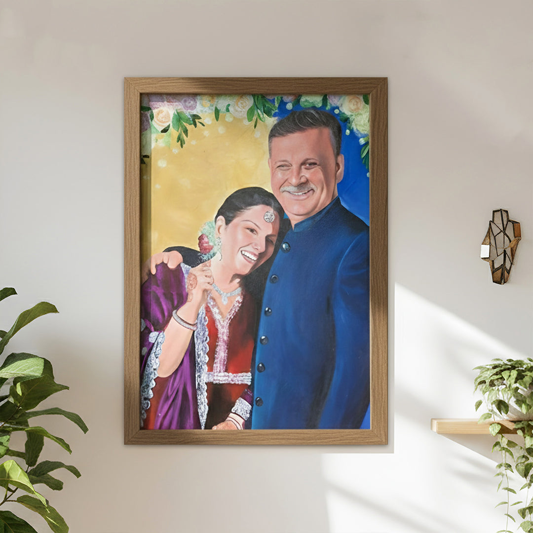 Photo Personalized Hand Painted Portrait With Premium Wooden Frame